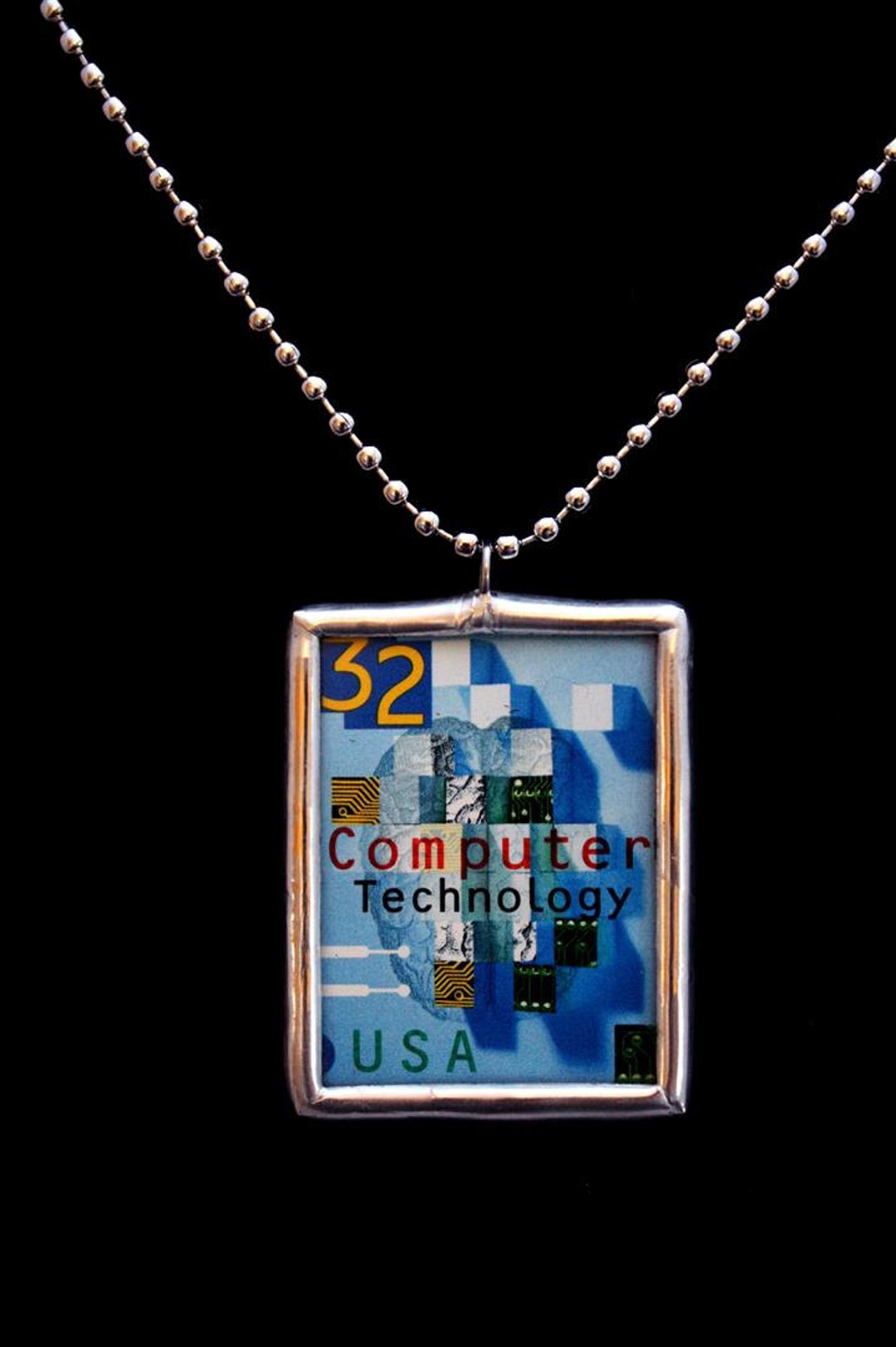 Computer Technology Postage Stamp Pendant: IT Necklace - Etsy