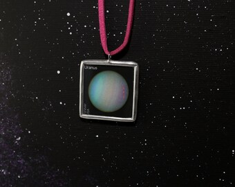 Look Uranus! Necklace Space Postage Stamp Soldered Pendant - Free Shipping in US -