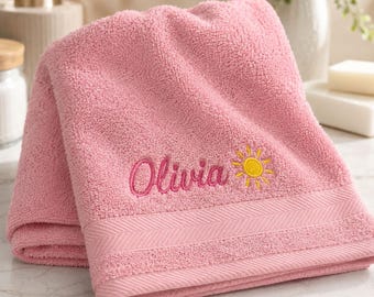 Toalla de baño de algodón bordada a medida, juego de toallas suaves con monograma personalizado, 27 × 55 pulgadas, decoración para baño tipo spa, elegante regalo de inauguración de casa o boda