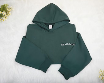 Personalized Embroidered Roman Numeral Hoodie with Initial on Sleeve,Custom Anniversary Date Couple Hoodie,Valentines Day Shirt Gift for Him