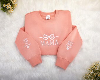 Personalized Mama Embroidered Sweatshirt With Kids Names On Sleeve,Custom Embroidered Mama Hoodie,Birthday Mommy Outfits,Mothers Day Gifts