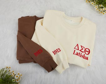 Personalized Delta Sigma Theta Sweatshirt,Embroidered Crew neck sweatshirt with name,Delta Sigma Theta Sweater,Greek Letter Apparel,DST Gift