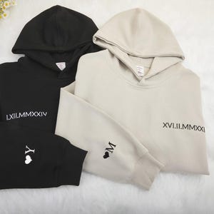 Anniversary Hoodie with Initials on Sleeves,Custom Embroidered Roman Numeral Hoodie,Anniversaries Gifts,Valentine&#39;s Day Gift,Engagement Gift