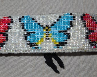 Butterfly Seed Beaded Bracelet with Deerskin Lace and Trade Bead Closure Native American