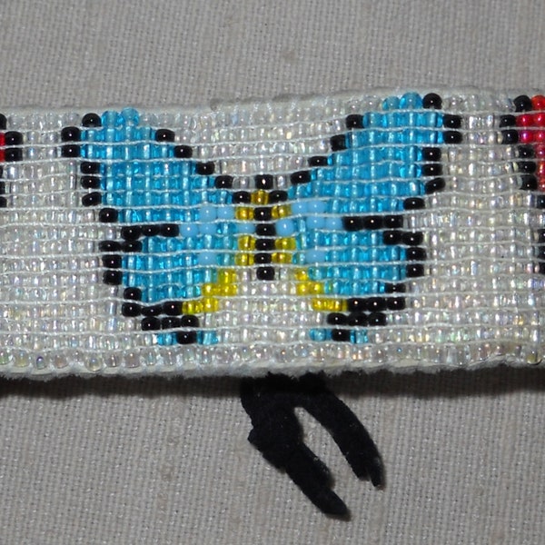 Butterfly Seed Beaded Bracelet with Deerskin Lace and Trade Bead Closure Native American