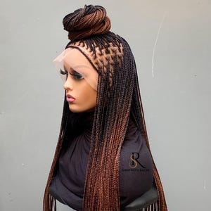 Ombré-pruik zonder knopen: handgemaakte tweekleurige vlechten, volledig kant, 26 inch