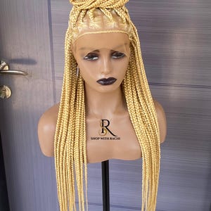 Ready To Ship Jumbo Blonde Box Braid Wig – Knotless Jumbo Braided Wig, Lace Front, Synthetic Handmade Wig, Blonde Wigs For Black Women