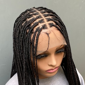 Peruka bez węzłów z warkoczem dla czarnoskórych kobiet na pełnej koronkowej peruce Peruki z warkoczami typu box braid bez kleju Personalizowana peruka afroamerykańska z syntetycznymi warkoczami