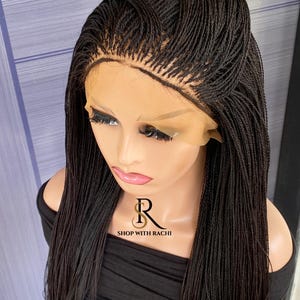 Micro Twist Braided Wig: 16&quot; Full Lace Glueless Natural Black Braid