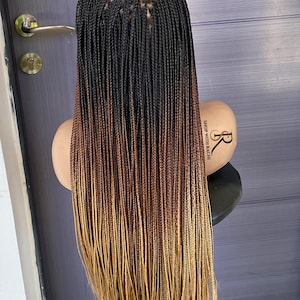 26” Ombre Boneless Braid Braided Wig on Full Lace - Lightweight Knotless Bonestraight Braided Wigs for Black Women - Handmade Braids Wig