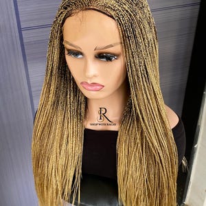 Full Lace Micro Braid Wig Color 27 Blonde Wig with Natural Root - Glueless Lightweight Tiny Box Braided Wigs For Black Women Handmade Braids