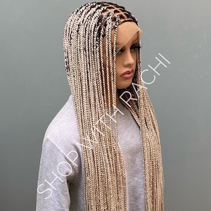 26” Glueless Platinum Knotless Braided Wig with Pink Highlights | Full Lace Natural Root Customizable Lightweight Braids for Black Women