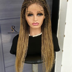 20 Inch Full Lace Blonde Box Braids Braided Wig | 27 & 613 Mix Braid with Natural Hair Root | Handmade Glueless Lace Front Wigs for Women