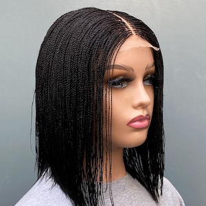 Customizable Micro Twist Braided Wigs for Black Women on 2*6 Braided Lace Front Wig Short Centre-Part Glueless Senegalese Twist Braid Wig.