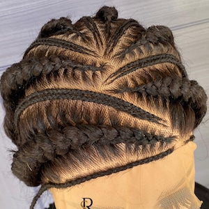 Jumbo Cornrow All Back Braided Wig in Natural Black Braids For Women- Jumbo Full Lace Braided Wigs- Elegant Short Afro Cornrow Braided Hair