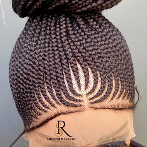 Ponytail Cornrow Braided Wig in Full Lace Wig Synthetic Hair Updo Glueless Braid Wigs Braids Wig For Women in color 1b Natural Black