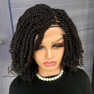 10” Kinky Twist Braided Wig with 5x5 Lace Closure | Short Natural Black Twist Wigs for Black Women | Everyday Glueless Protective Braids Wig