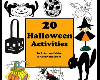 20 Halloween Vintage Activities Print and Cut. Vintage Halloween. Witches. Black Cats. Halloween Puzzles Instant Download.