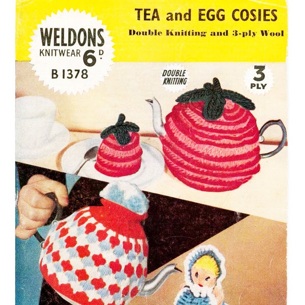 Knitted and Crocheted Tea and Egg Cosies - Egg Cosy- Tea Cosy- Weldons Knitting Pattern No.1378