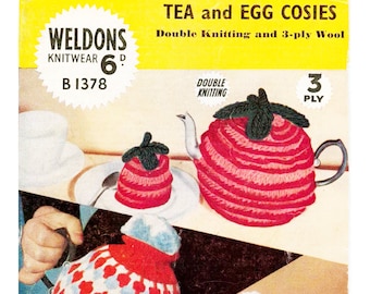 Knitted and Crocheted Tea and Egg Cosies - Egg Cosy- Tea Cosy- Weldons Knitting Pattern No.1378