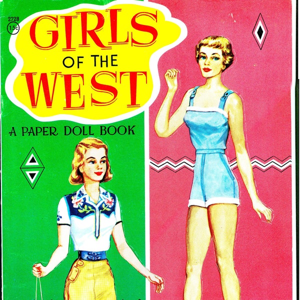 Girls of the West Paper Doll Book, 1940s, 8 Pages, Cowgirls, Clipart, Kitsch, PDF Download