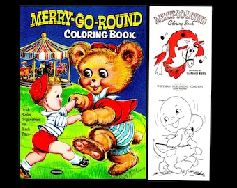 Vintage Malbuch. 'Merry Go Round'. 1950er Jahre. 24 komplett restaurierte Seiten in Farbe. PDF Sofort Download