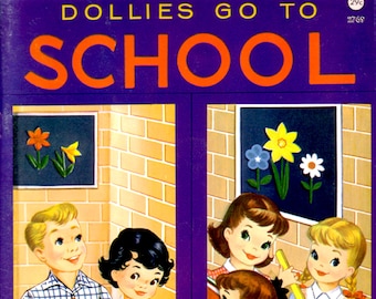 Dollies Go To School, Paper Doll Book, 1960s, Lowes,  8 Pages, Kids, PDF Download