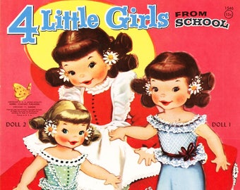 4 Little Girls Paper Dolls. 1950s Fashions. Southern Belle Fashion.