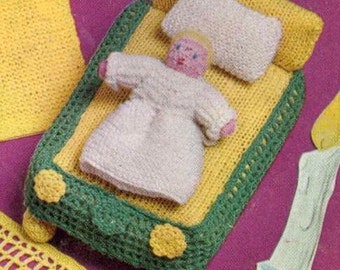 Miniature Doll and Bed Set Digital Knitting Pattern