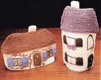 2 Knitted Cottage Tea Cosies. Vintage Tea cosies. Handmade gift. Unusual gift. Digital Pattern