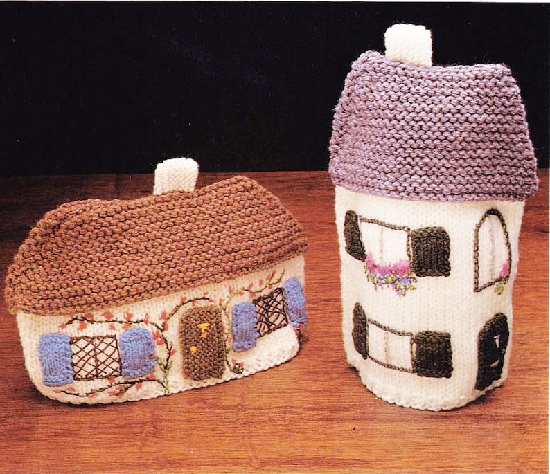 2 Knitted Cottage Tea Cosies. Vintage Tea Cosies. Handmade Etsy