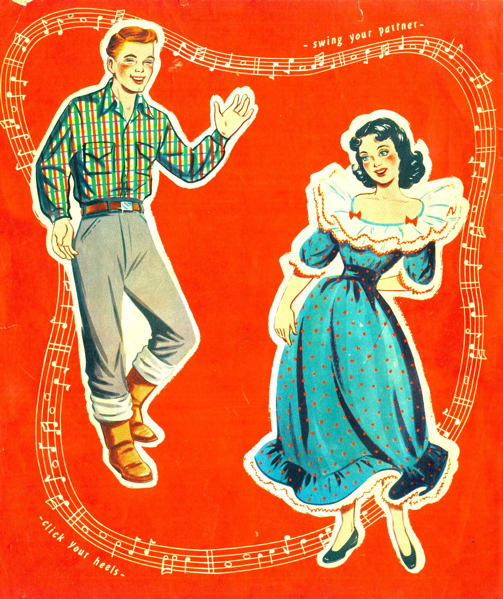 Swing Your Partners, Paper Doll Book, #95310 LOWE , 1950s, Square