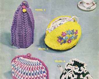 3 Knitted Tea Cosies a Coffee Pot Holder  - Digital Knitting Pattern