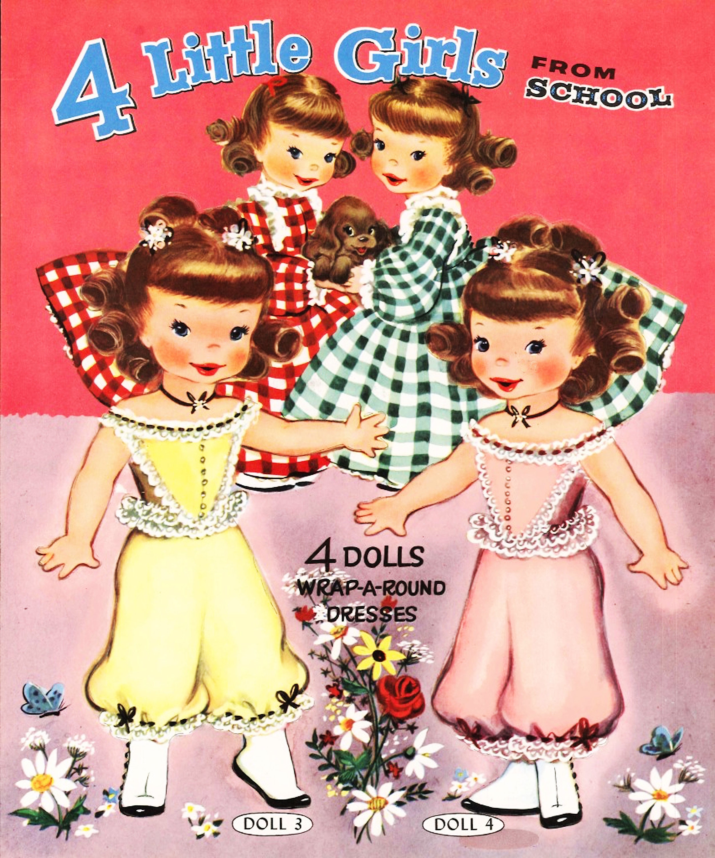 4 Little Girls Paper Dolls. 1950s Fashions. Southern Belle Fashion. 