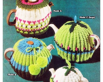 4 knitted Tea Cosies.  - Digital Knitting Pattern