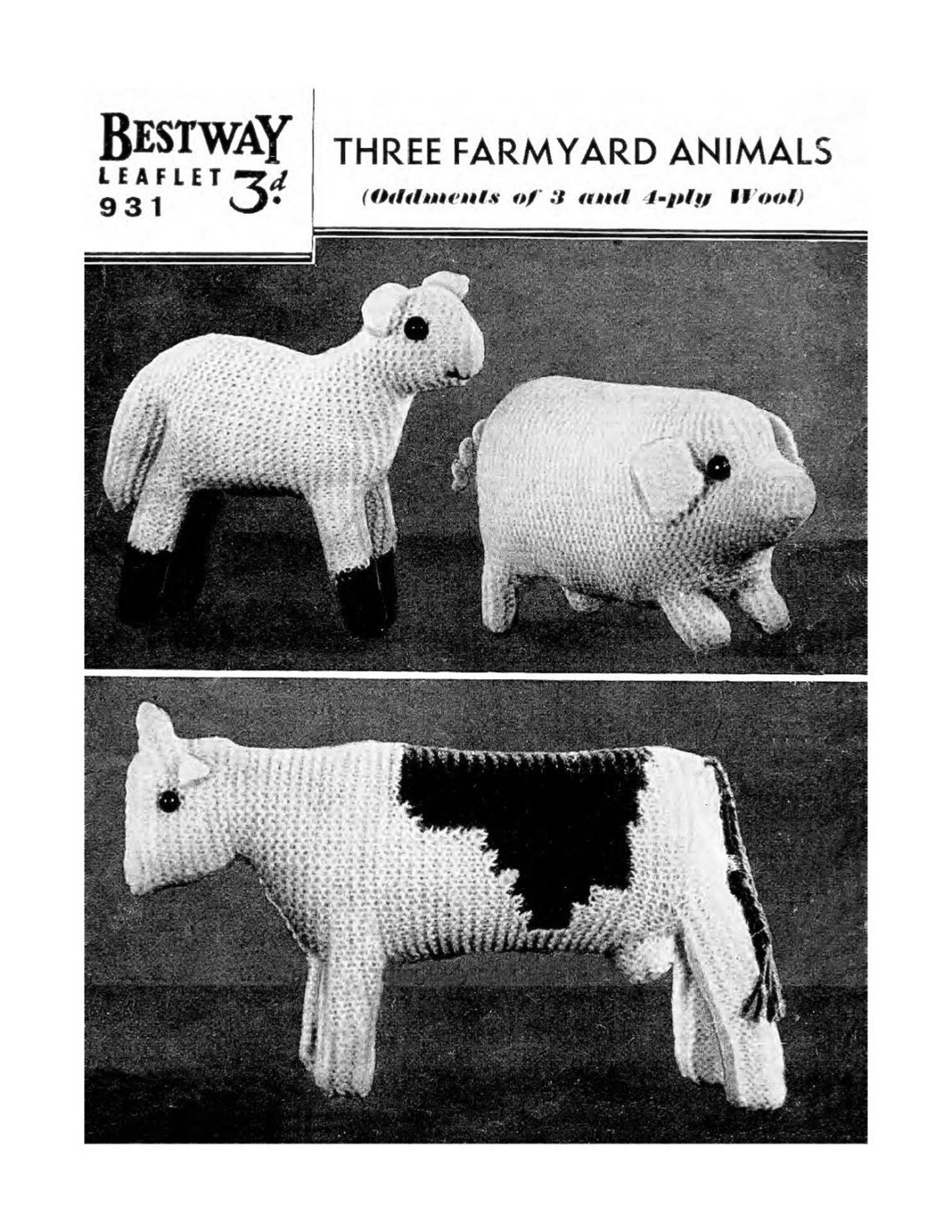 Three Knitted Farm Animals. Vintage Knitting Pattern. Knitted Sheep ...