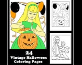 Vintage Halloween Coloring Pages. 24 pages to Color. PDF Instant Download