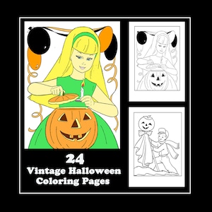 Vintage Halloween Coloring Pages. 24 pages to Color. PDF Instant Download image 1