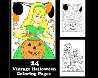 Vintage Halloween Coloring Pages. 24 pages to Color. PDF Instant Download