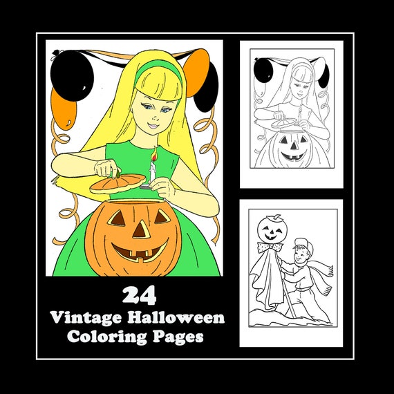 Vintage Halloween Coloring Pages. 24 pages to Color. PDF Instant Download