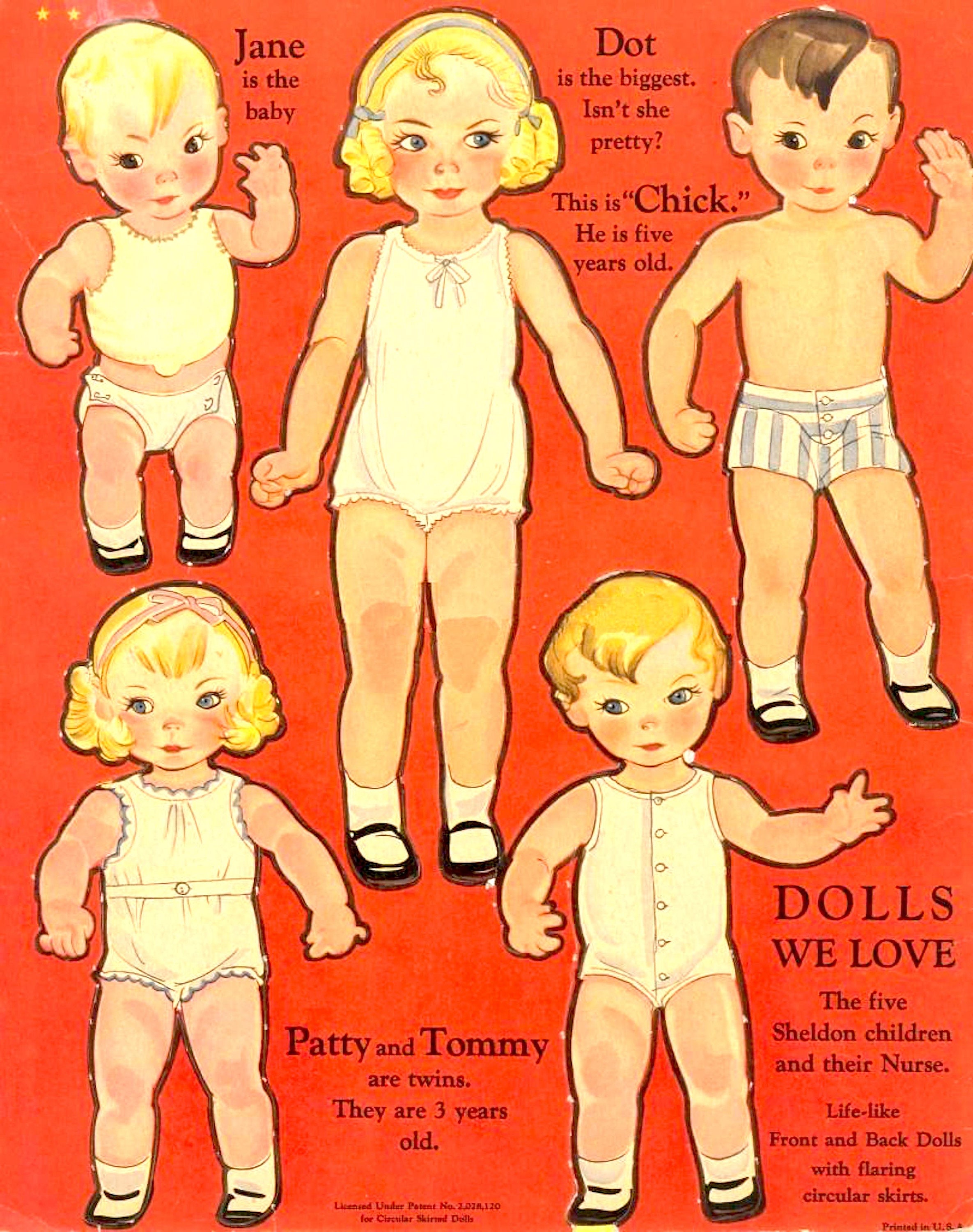 洋書 FOR THE LOVE DOLLS Dolls We Love, Vintage Paper Doll Book, 1936, 12 Pages, Kids, PDF
