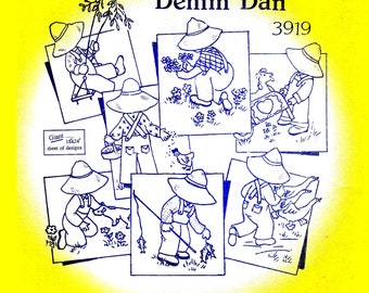 Vintage Embroidery Patterns. 'Denim Dan". #3919. Coloring Pages. PDF Download.