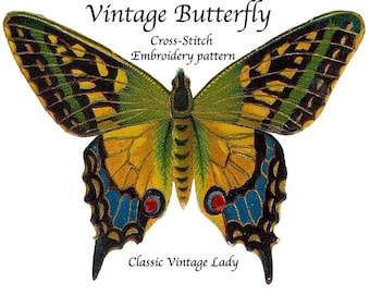 Vintage Butterfly  -  Cross Stitch. Digital Pattern