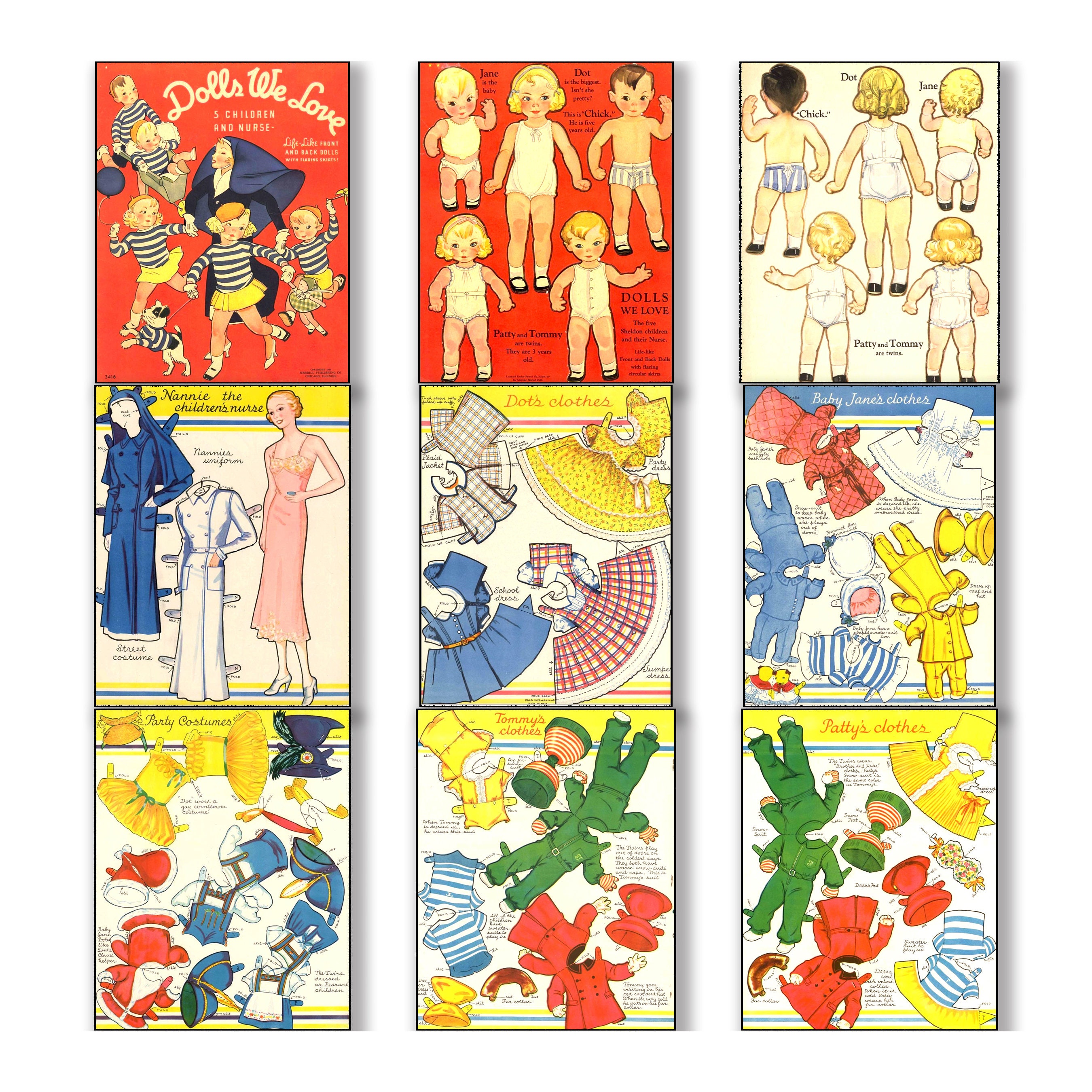 Dolls We Love, Vintage Paper Doll Book, 1936, 12 Pages, Kids, PDF