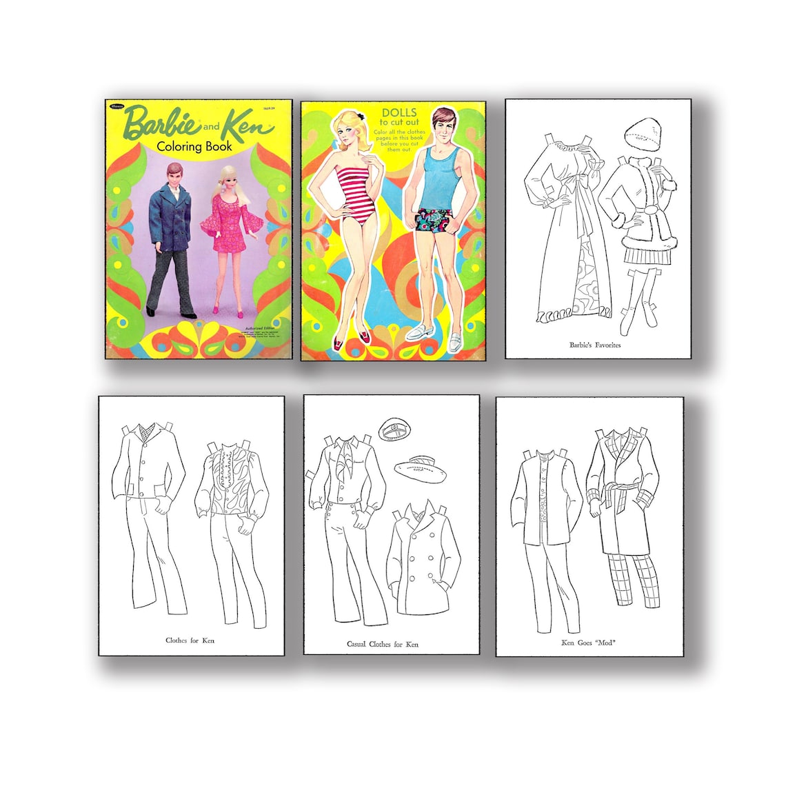 Barbie and Ken Paper Doll Coloring Book, 1970, Whitman, 12 Pages, , PDF