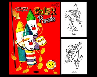 Vintage Malbuch. 'Farbenparade'. 24 Seiten. PDF Sofort Download