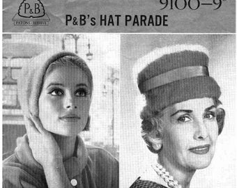 Patons Hat Parade. Knit Them For Six! No.9100. Retro Hats. 1960's Fashion. PDF Digital Download.