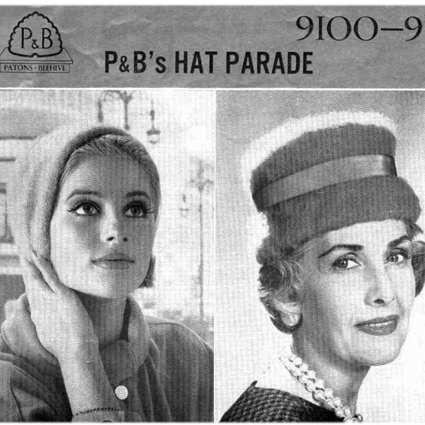 Patons Hat Parade. Knit Them For Six! No.9100. Retro Hats. 1960's Fashion. PDF Digital Download.