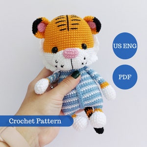 Crochet Tiger Pattern - amigurumi toy pattern. Jungle crochet animals. Safari amigurumi / US English Digital PDF