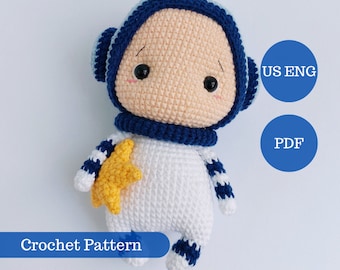 Little Astronaut Doll with a Star Crochet Pattern. Space Amigurumi / US English Digital PDF